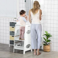HOMCOM Toddler Tower Kitchen Helper with 3-Level Adjustable Height, Heavy-Duty Kids Step Stool with Safety Rail, White(m-1)