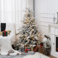 HOMCOM 6ft Artificial Prelit Christmas Tree with Warm White LED Light and Snow Flocked Branches, Metal Base(m-10)