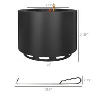 Outsunny Smokeless Fire Pit, Portable Camping Bonfire Stove with Poker for Backyard Patio Picnic, Steel, Black(m-3)