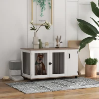 PawHut Dog Crate Furniture Side End Table Indoor w/ Storage, Double Doors(m-10)