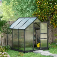 Outsunny Polycarbonate Greenhouse, Heavy Duty Outdoor Aluminum Walk-in Green House Kit Vent Door, 6.2'x6.2'x6.6' Gray(m-2)