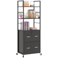 Vinsetto Mobile Filing Cabinet 2 Drawer File Cabinet with Key Adjustable Hanging Bar for Letter A4 and Legal Size Black(m-2)