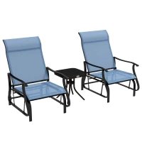 Outsunny 3-Piece Outdoor Gliders Set Bistro Set with Steel Frame, Tempered Glass Top Table for Patio, Garden, Light Blue(m-11)