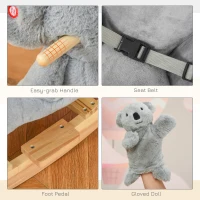 Qaba Baby Rocking Horse Koala Design Plush Stuffed Rocking Chair, Wooden Rocking Horse with Sound, Seat Belt for Boys and Girls Gift, Grey(m-4)