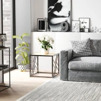 HOMCOM Modern End Table, Accent Side Table with Metal Frame for Living Room, Black(m-2)