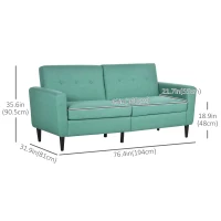 HOMCOM 3 Seater Sofa, Upholstered Couch for Bedroom, Modern Sofa Settee with Padded Cushion, Button Tufting and Wood Legs for Living Room, Green(m-3)