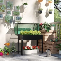 Outsunny Raised Garden Bed Planter with PE Greenhouse Cover, Elevated Garden Bed Box with Drainage Hole for Flowers, Black(m-8)