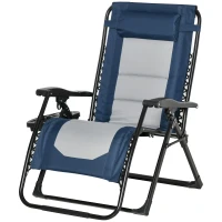 Outsunny Zero Gravity Lounger Chair, Padded Folding Reclining Patio Chair with Cup Holder, Detachable Headrest, Extra Wide Seat, 400 LBS Capacity for Pool, Camping, Blue and Grey(m-11)