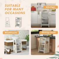 Qaba Kids Step Stool Adjustable Standing Platform Cream White(m-6)