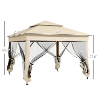 Outsunny Outdoor Patio Pop Up Canopy Gazebo Shelter with Zipper Netting, Carry Bag, 11' x 11', Beige(m-3)