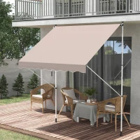 Outsunny 6.6'x5' Manual Retractable Patio Awning Window Door Sun Shade Deck Canopy Shelter Water Resistant UV Protector Beige(m-8)