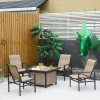 Outsunny 5 Piece Garden Patio Dining Set, Dinner Table with Built-in Ice Bucket Insert, 4 Rocking Chairs, Beige(m-10)