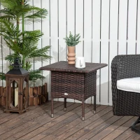 Outsunny 20" Patio Wicker Coffee Table, Outdoor Coffee Table with Plastic Board Underneath the Woven Tabletop for Patio, Garden, Balcony, Mixed Brown(m-8)