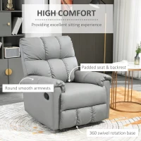 HOMCOM Rocker Recliner Chair with Overstuffed Back and Seat, Faux Leather Manual Reclining Chair with Footrest and 360 Swivel Rotation Base for Living Room, Gray(m-6)