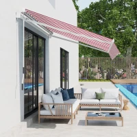 Outsunny 10' x 8' Manual Retractable Awning, Sun Shade Shelter Canopy, with Aluminum Frame and UV Protection for Patio Deck Yard Window Door, Wine Red and White Stripe(m-9)
