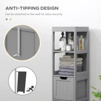 kleankin Narrow Bathroom Cabinet with 3 Drawers and 2 Tier Shelf, Tall Cupboard Freestanding Linen Tower, Grey(m-6)