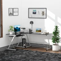 HOMCOM L-Shaped Computer Desk, Corner Table with Keyboard Tray for PC Laptop Desktop, Workstation Stand Home Office Furniture(m-1)