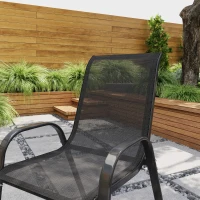 Outsunny Set of 2 Outdoor Dining Chairs, Stackable Lawn Chairs with High Back, Breathable Mesh Seat for Garden Porch, Black(m-7)