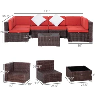 Outsunny 7 Pieces Patio Wicker Sofa Set, Outdoor PE Rattan Sectional Conversation Furniture Set w/ Tempered Glass Coffee Table & Cushion for Garden, Backyard, Red(m-3)