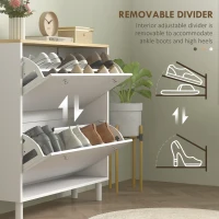 HOMCOM 2 Drawers Shoe Storage Cabinet with Adjustable Shelves for 16 Pairs of Shoes, White(m-6)