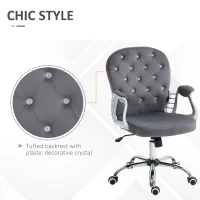 Vinsetto Button Tufted Desk Chair, Home Office Chair with Padded Armrests, Adjustable Height and Swivel Wheels, Dark Gray(m-7)