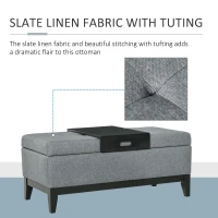 HOMCOM 42" Rectangular Storage Ottoman Bench, Linen Fabric Coffee Table Ottoman with Removable Tray for Living Room, Entryway, or Bedroom, Gray(m-6)