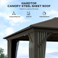Outsunny 10' x 12' Deluxe Hardtop Gazebo with Metal Roof, Aluminum Frame Patio Gazebo Garden Sun Shelter Outdoor Pavilion with Curtains and Netting, Grey(m-4)