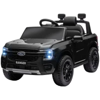 Qaba Ford Ranger Licensed Kids Ride on Car 12V Battery Power Car with Remote Control, Spring Suspension Toy Storage, Black(m-1)