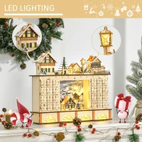 HOMCOM Christmas Advent Calendar, Light Up Table Xmas Wooden Store Holiday Decoration with Countdown Drawer, Village, for Kids and Adults, Natural(m-4)