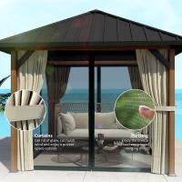 Outsunny 10' x 10' Hardtop Gazebo with Galvanized Steel Roof, Permanent Garden Gazebo with Netting and Curtains(m-7)