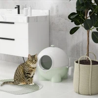 PawHut Hooded Cat Litter Box, Large Kitty Litter Pan with Lid, Scoop, Leaking Sand Pedal, Top Handle, Light Green(m-2)