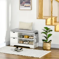 HOMCOM Upholstered Shoe Storage Bench w/ Seat, Entrance Bench w/ Drawer Open Shelves and Pocket for Hallway, White(m-1)