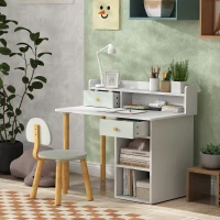 Qaba Kids Study Table and Chair Set, Kids Desk and Chair Set w/ Storage and Shelves, for 3-8 Year Old, Green(m-10)