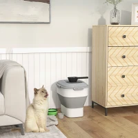 PawHut 6-30lb Dog Food Storage Container Collapsible Design with Airtight Lids, Rolling Wheels, Cup, Bowl, Spoon, Grey(m-8)