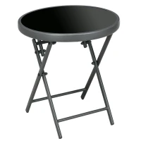 Outsunny 18" Outdoor Round Folding Table, Garden Side Table with Tempered Glass Top for Camping, Party, Weddings, Black(m-2)