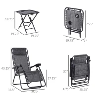 Outsunny Zero Gravity Chair Set of 2 Patio Chair with Side Table Cupholders and Pillows for Pool, Backyard, Lawn, Dark Grey(m-3)