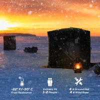 Outsunny 2 Person Ice Fishing Shelter, Pop-Up Portable Ice Fishing Tent with Carry Bag, Windows and Anchors for Low-Temp -22℉, Black(m-4)