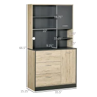 HOMCOM 67" Freestanding Buffet with Hutch, Kitchen Pantry Storage Cabinet with 3 Drawers, Cable Management, 4 Cubes, 2 Cabinets, Oak(m-3)