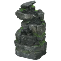 Outsunny 4-Tiered Rock Outdoor Water Fountain with LED Lights, Adjustable Flow, 22.4-inch Resin Waterfall Fountain(m-2)