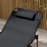 Outsunny 2 Piece Folding Chaise Lounge Pool Chairs with 5-level Reclining Back, Reading Hole, Side Pocket, Black(m-8)