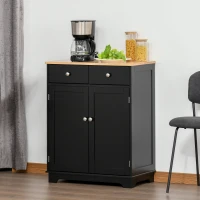 HOMCOM Sideboard Buffet Cabinet with Storage, 27" Kitchen Cabinet with Adjustable Shelf, 2 Drawers and 2 Doors, Coffee Bar Cabinet with Rubberwood Tabletop, Black(m-8)