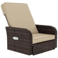 Outsunny Wicker Swivel Chair w/ Cushion, Patio Recliner Chair, Khaki(m-11)