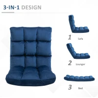 HOMCOM 13-Position Floor Folding Gaming Lazy Floor Sofa Chair Lounge Adjustable Sleeper Bed Couch Recliner, Blue(m-4)