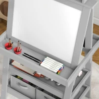 Qaba Double Sided Easel for Kids, Standing Toddler Easel with Paper Roll, Magnetic Whiteboard, Chalkboard & Storage, Gray(m-8)