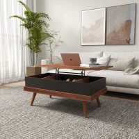 HOMCOM Lift Top Coffee Table with Hidden Compartments and Wood Legs, Walnut(m-10)