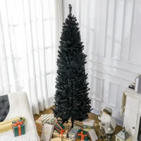 HOMCOM 7FT Pencil Christmas Tree, Artificial Christmas Tree with Automatic Open for Home Party, Black(m-1)