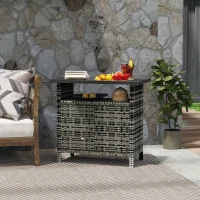 Outsunny Wicker Outdoor Storage Cabinet with Two Doors and Shelf for Outdoor Pool Towel Storage, Mixed Gray(m-10)