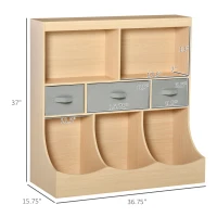 HOMCOM Kids Bookcase, Toy Storage Organizer Cabinet, Children Display Bookshelf with Drawers for Toys, Clothes, Books, Natural Wood Color(m-3)