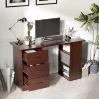HOMCOM Computer Desk, 47" Writing Table with 3-Tier Shelves and 3 Reversible Drawers for Home Office, Bedroom, Walnut(m-7)