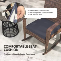 Outsunny Outdoor PE Rattan Rocking Chair, Garden Glider Rocking Chair, Wicker Patio Chair Set with Armrest and Cushion, Dark Blue(m-5)